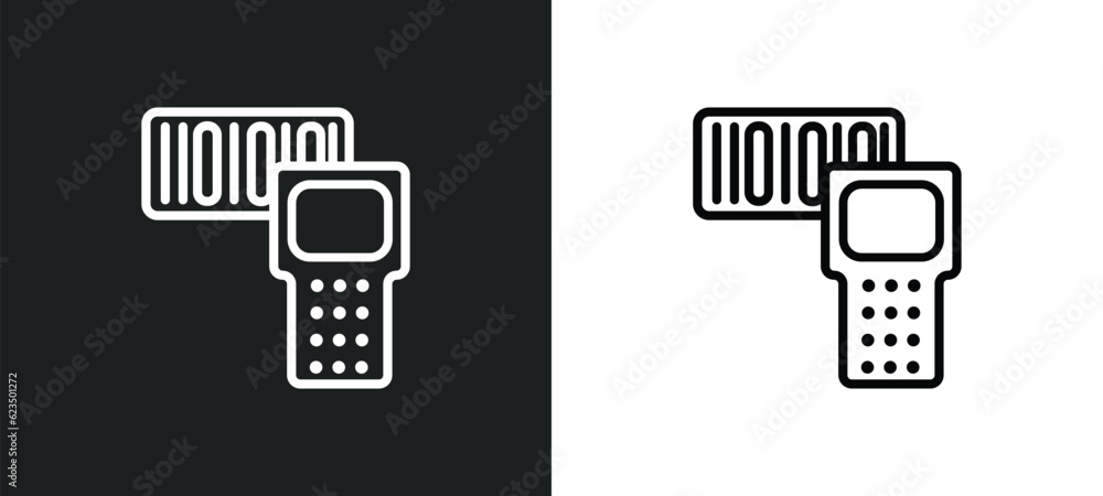 Poster portable scanner icon isolated in white and black colors. portable scanner outline vector icon from 