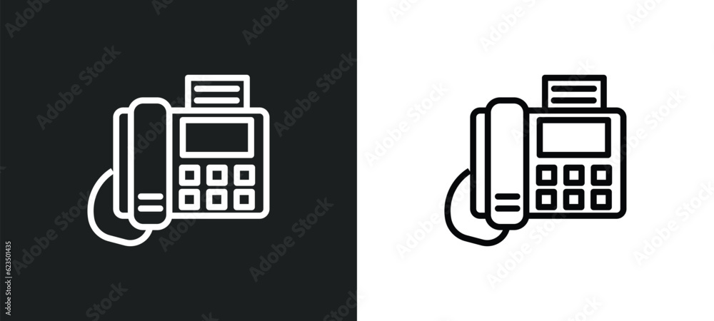 Poster telephone with fax icon isolated in white and black colors. telephone with fax outline vector icon f
