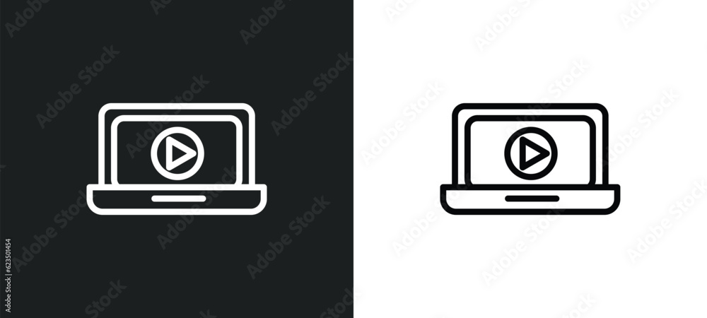 Poster open laptop icon isolated in white and black colors. open laptop outline vector icon from technology