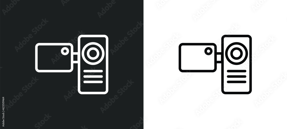 Poster video camera front view icon isolated in white and black colors. video camera front view outline vec