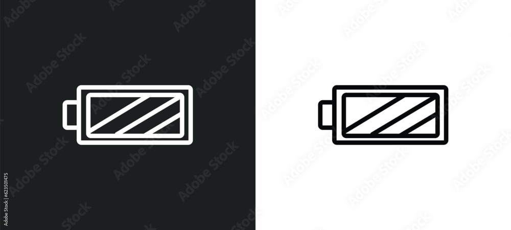 Poster battery with two bars icon isolated in white and black colors. battery with two bars outline vector 
