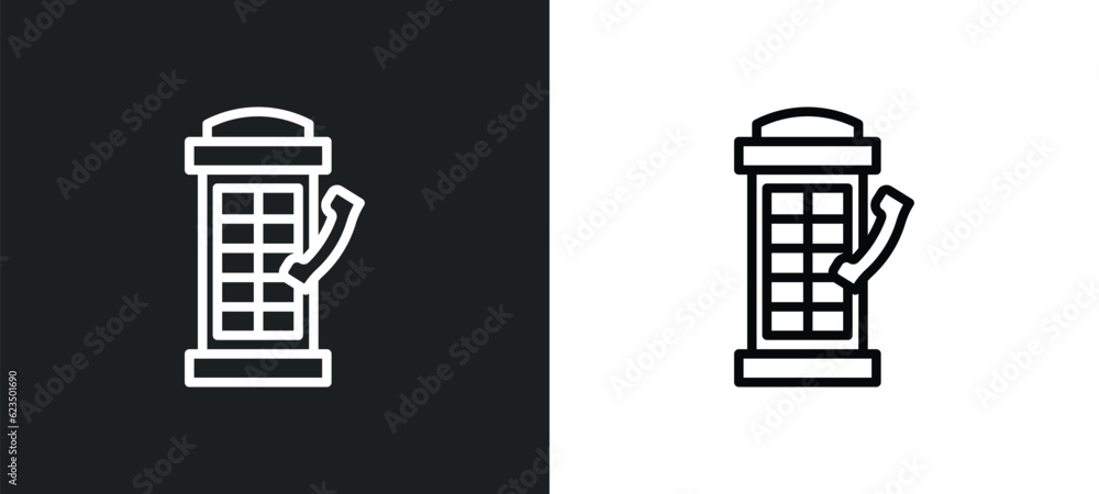 Poster phone box icon isolated in white and black colors. phone box outline vector icon from technology col