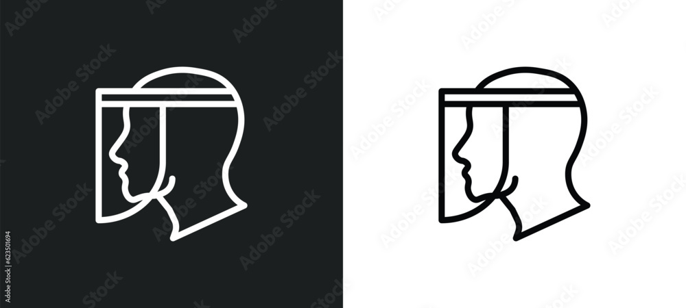Poster face shield icon isolated in white and black colors. face shield outline vector icon from technology