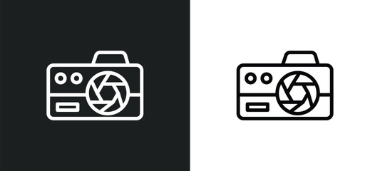 photograph camera icon isolated in white and black colors. photograph camera outline vector icon from technology collection for web, mobile apps and ui.