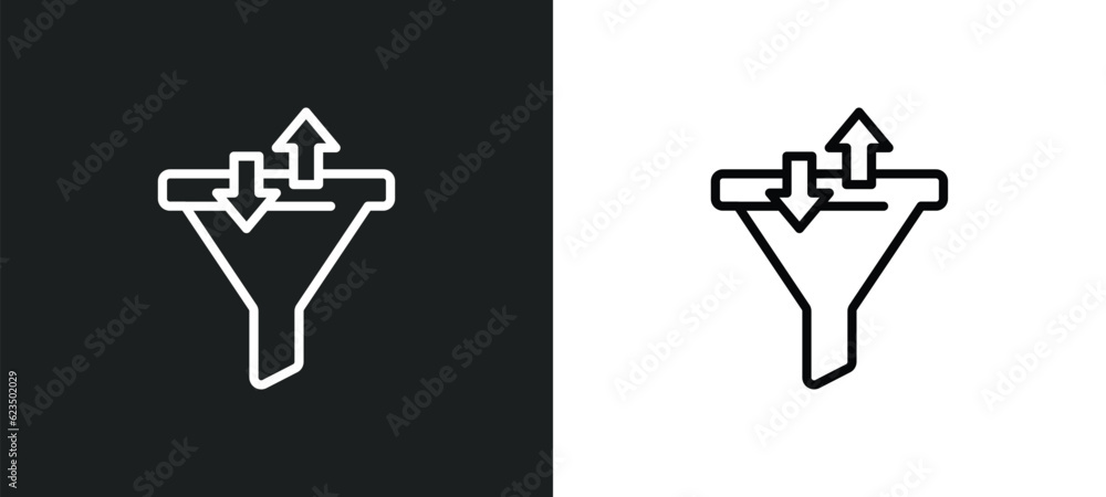 Poster sales funnel icon isolated in white and black colors. sales funnel outline vector icon from technolo