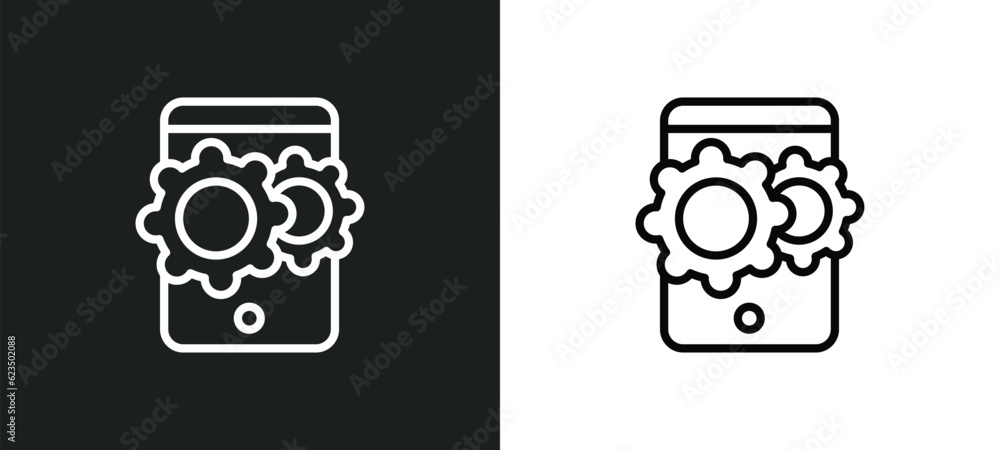 Poster hybrid app icon isolated in white and black colors. hybrid app outline vector icon from technology c