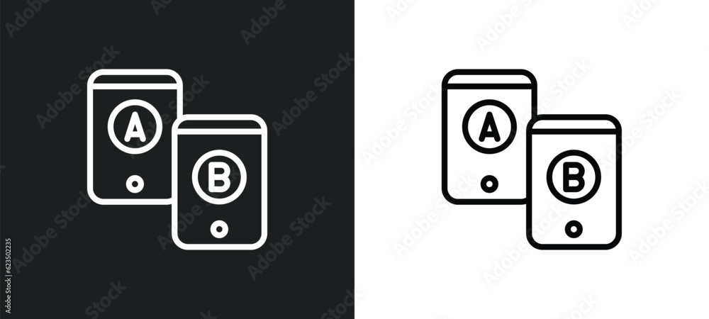 Poster a/b testing icon isolated in white and black colors. a/b testing outline vector icon from technology