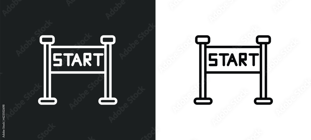 Poster starting line icon isolated in white and black colors. starting line outline vector icon from sports