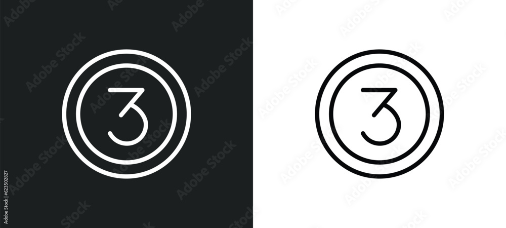 Aufkleber third icon isolated in white and black colors. third outline vector icon from sports collection for 