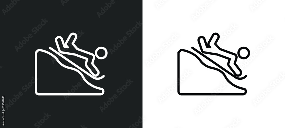 Poster snow slide zone icon isolated in white and black colors. snow slide zone outline vector icon from sp