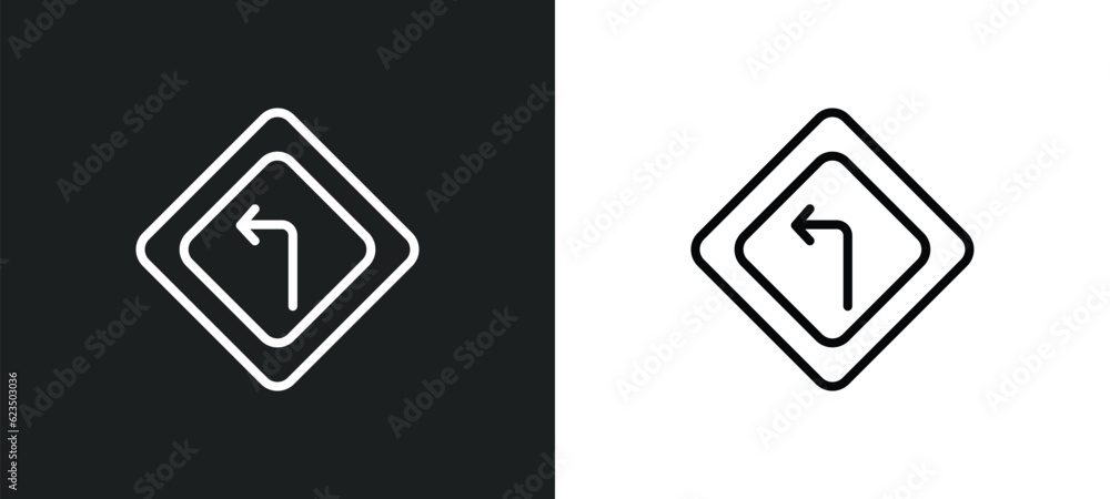 Poster left bend icon isolated in white and black colors. left bend outline vector icon from sports collect