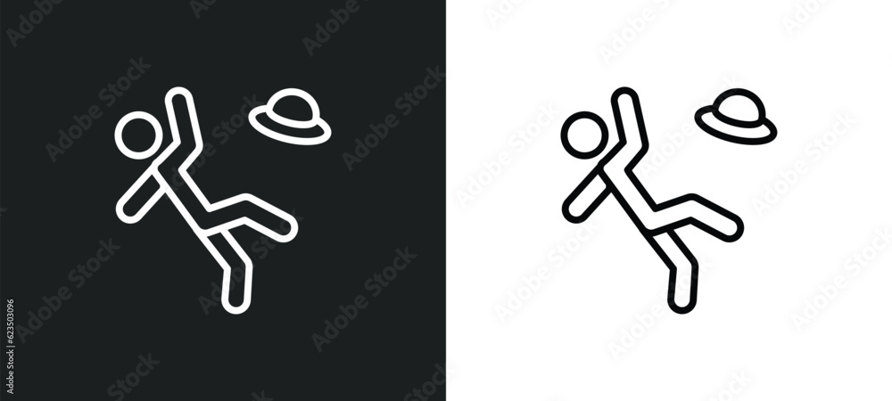 Poster man losing hat icon isolated in white and black colors. man losing hat outline vector icon from spor