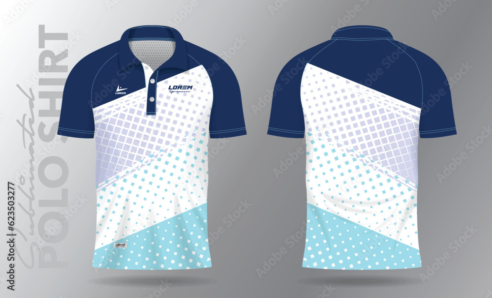 Canvas Prints Sublimation blue Polo Shirt mockup template design for badminton jersey, tennis, soccer, football or sport uniform