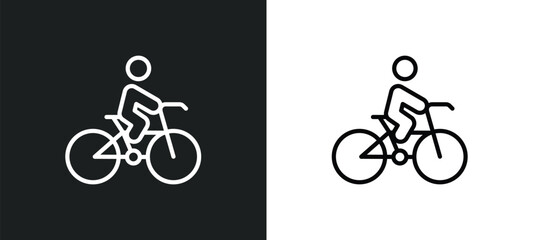 Obraz premium man riding bike icon isolated in white and black colors. man riding bike outline vector icon from sports collection for web, mobile apps and ui.