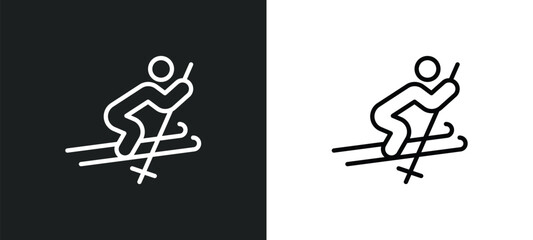 skiing icon isolated in white and black colors. skiing outline vector icon from sports collection for web, mobile apps and ui.