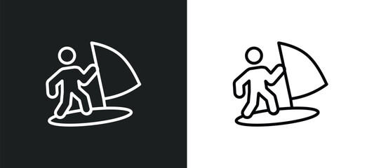 man windsurfing icon isolated in white and black colors. man windsurfing outline vector icon from sports collection for web, mobile apps and ui.