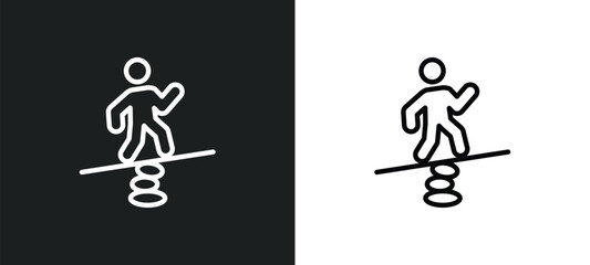man balancing icon isolated in white and black colors. man balancing outline vector icon from sports collection for web, mobile apps and ui.