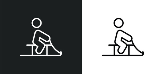 person riding on sleigh icon isolated in white and black colors. person riding on sleigh outline vector icon from sports collection for web, mobile apps and ui.