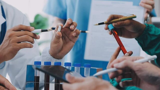 Cropped image of successful medical doctors discussing diagnosis during the conference