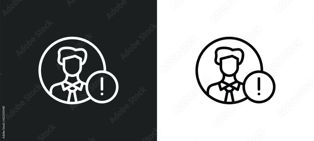 Poster user warning icon isolated in white and black colors. user warning outline vector icon from social m