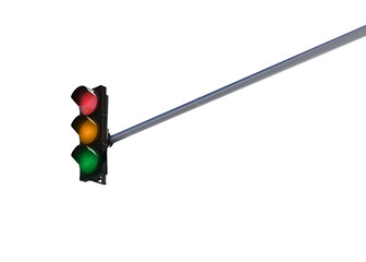 Traffic light with pole on white background