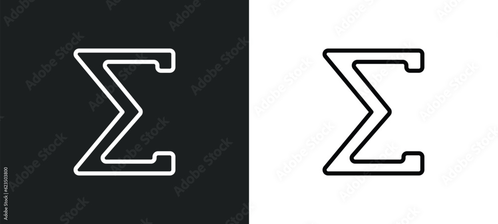 Poster the sum of icon isolated in white and black colors. the sum of outline vector icon from signs collec