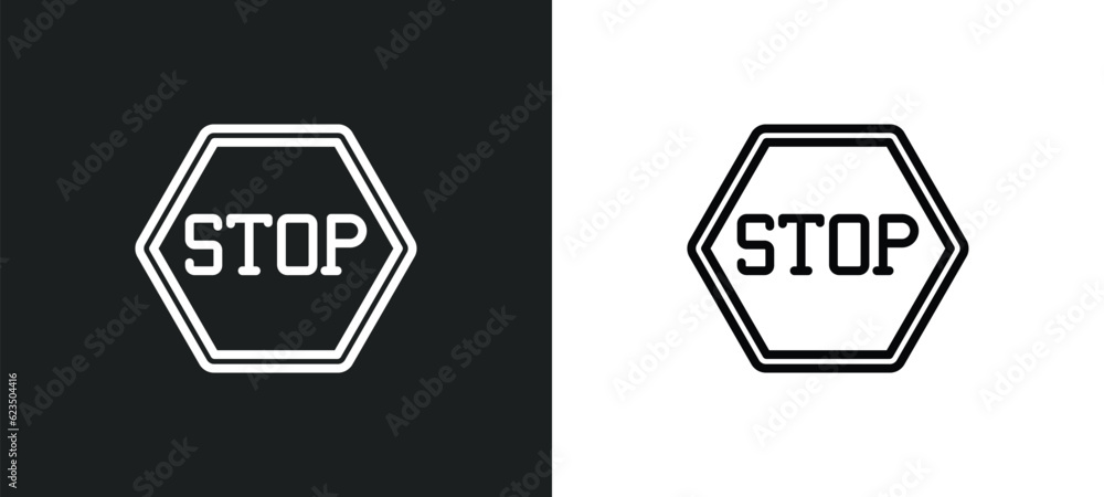 Poster stop icon isolated in white and black colors. stop outline vector icon from signs collection for web