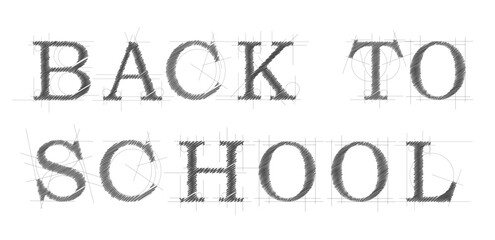 The text back to school. Vector banner made with pen. Designer or engineer style project with lines and scribble
