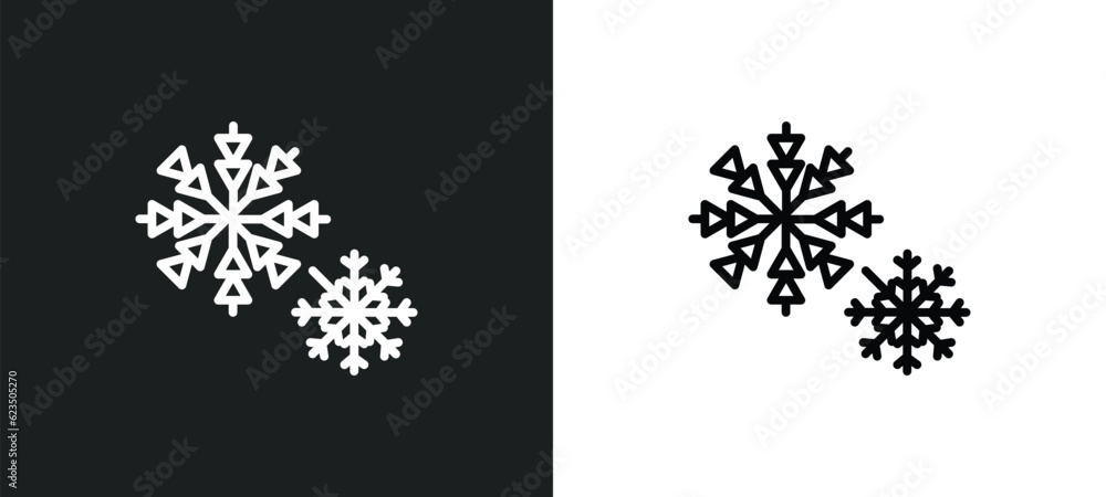 Poster two snow flakes icon isolated in white and black colors. two snow flakes outline vector icon from sh