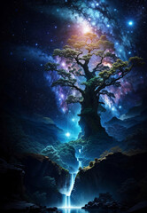 Fototapeta na wymiar A magical tree of life in outer space, Generative AI Illustration.