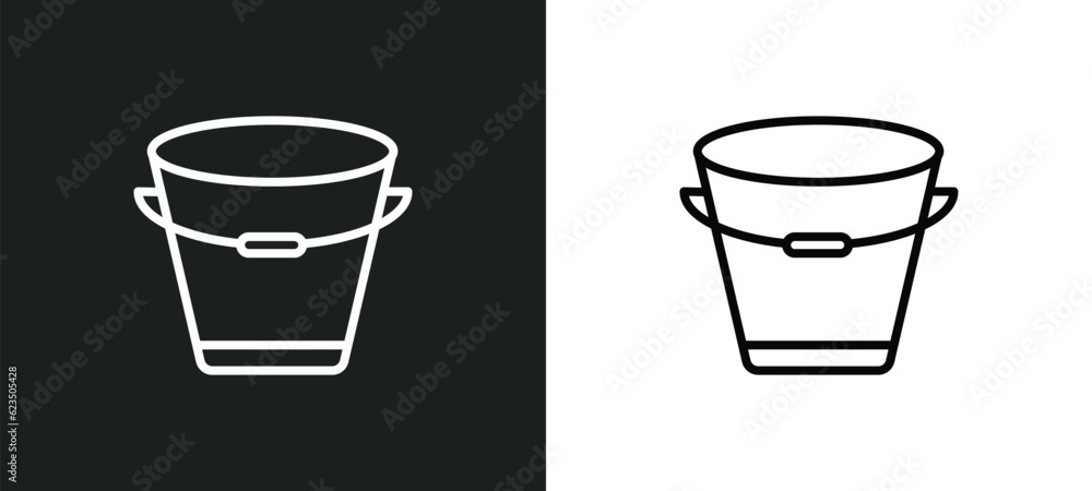 Poster empty bucket icon isolated in white and black colors. empty bucket outline vector icon from shapes c