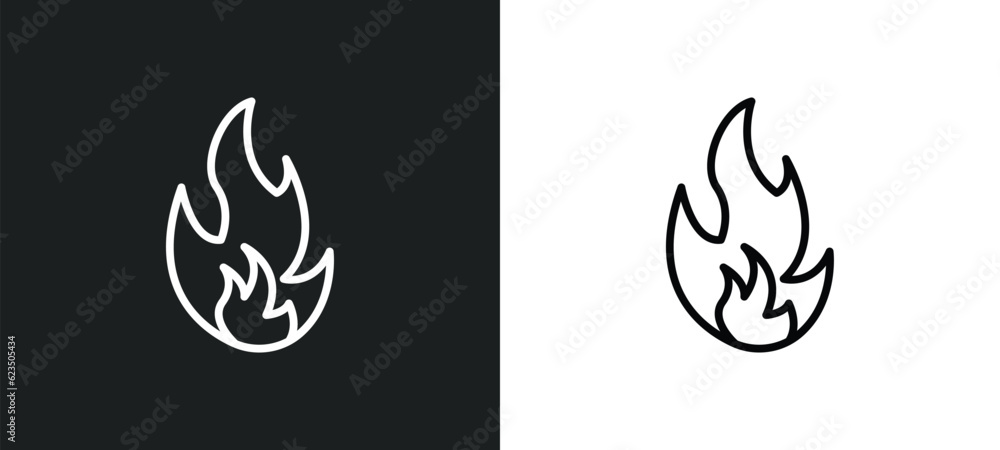 Poster fire over line icon isolated in white and black colors. fire over line outline vector icon from shap