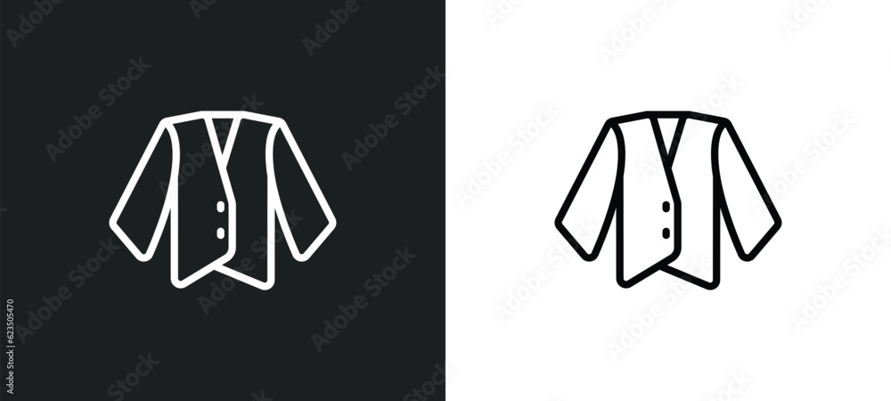 Poster jacket icon isolated in white and black colors. jacket outline vector icon from sew collection for w