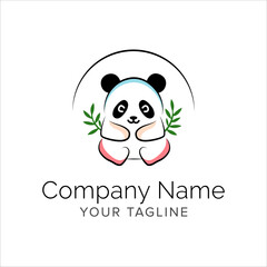 panda line art logo design. Simple modern minimalist animal logo illustration vector.