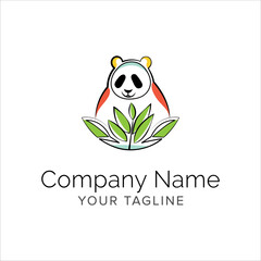 panda line art logo design. Simple modern minimalist animal logo illustration vector.