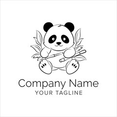 panda line art logo design. Simple modern minimalist animal logo illustration vector.