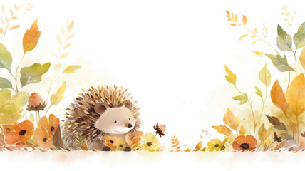 Cute hedgehog in autumn leaves. Watercolor illustration. - obrazy, fototapety, plakaty