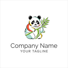 panda line art logo design. Simple modern minimalist animal logo illustration vector.