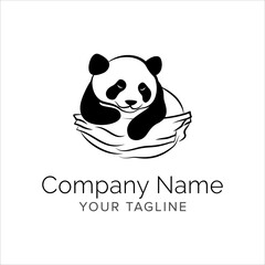 panda line art logo design. Simple modern minimalist animal logo illustration vector.
