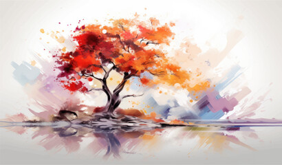 Obraz na płótnie Canvas Grunge background with autumn tree in watercolor style. Vector illustration. Generated AI