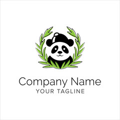 panda line art logo design. Simple modern minimalist animal logo illustration vector.