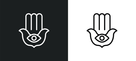 Obraz premium hamsa hand icon isolated in white and black colors. hamsa hand outline vector icon from religion collection for web, mobile apps and ui.