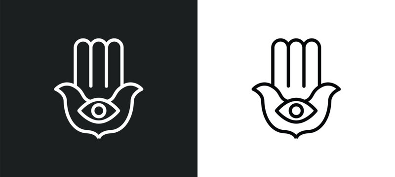 hamsa hand icon isolated in white and black colors. hamsa hand outline vector icon from religion collection for web, mobile apps and ui.