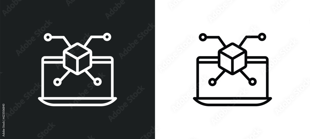 Poster simulation icon isolated in white and black colors. simulation outline vector icon from programming 