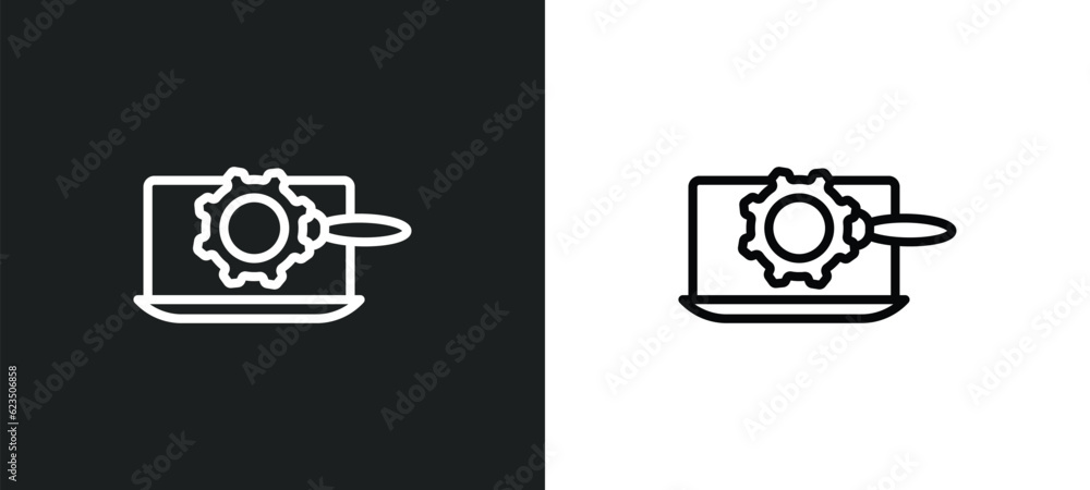 Poster seo tools icon isolated in white and black colors. seo tools outline vector icon from programming co