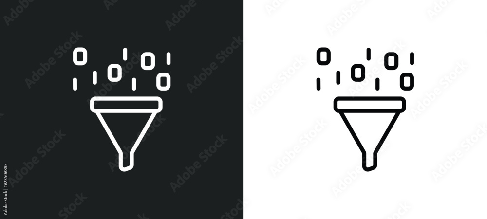 Poster seo funnel icon isolated in white and black colors. seo funnel outline vector icon from programming 