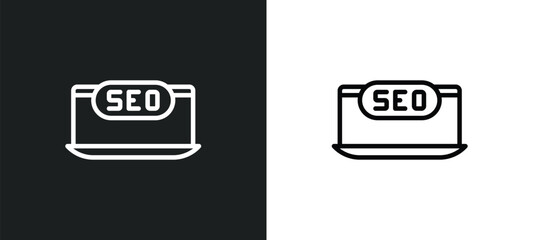 seo monitoring icon isolated in white and black colors. seo monitoring outline vector icon from programming collection for web, mobile apps and ui.