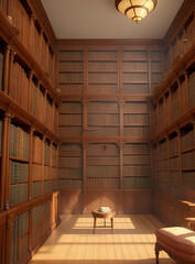 Antique library with bookshelves. Ai generated