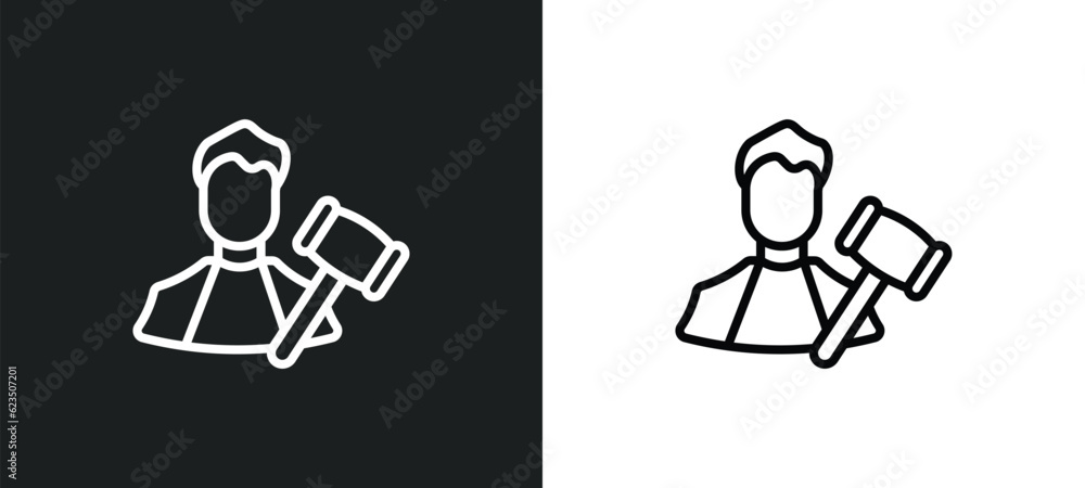 Poster judge icon isolated in white and black colors. judge outline vector icon from professions & jobs col