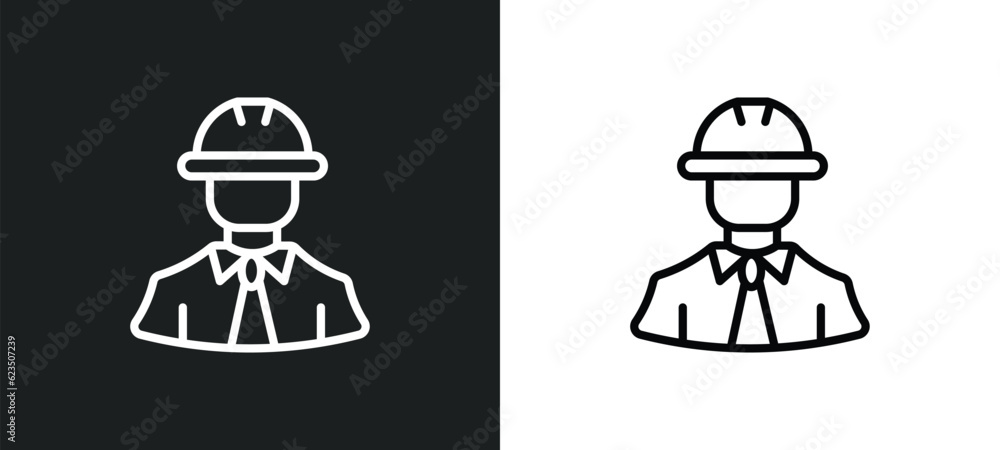 Poster civil engineer icon isolated in white and black colors. civil engineer outline vector icon from prof